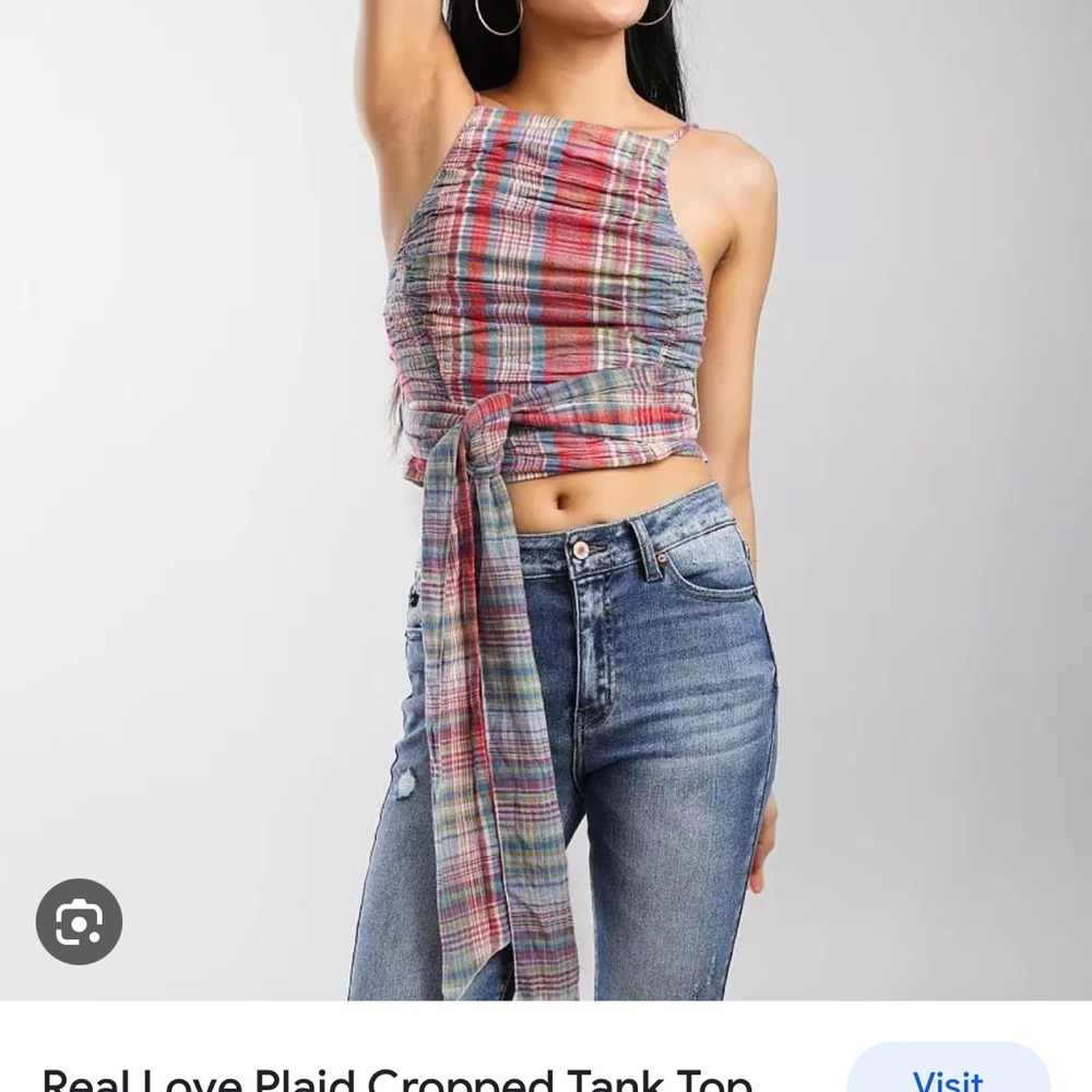 Free People Real Love Plaid Cropped Tank Top - Small
